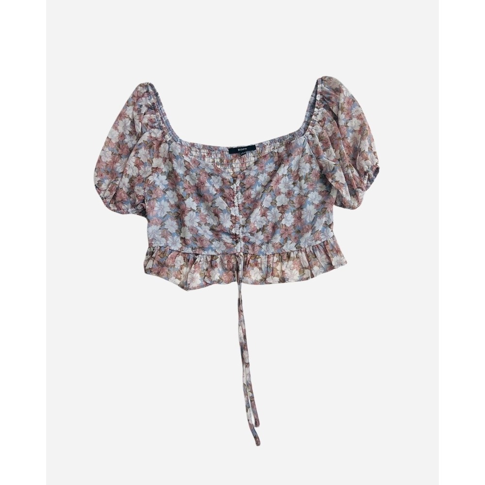 NWT New BLASHE Off the Shoulder Top Lace up Crop Puff Sleeve Blouse Size L Women